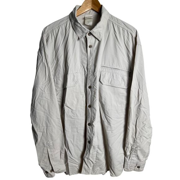 REI Shirt Men's XL Light Cream Button Up Vented Nylon Hiking - Picture 1 of 7